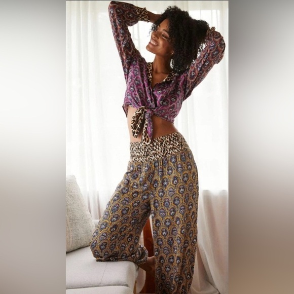 Anthropologie Mix Print Front Tied Button down Boho Size M - Picture 2 of 10